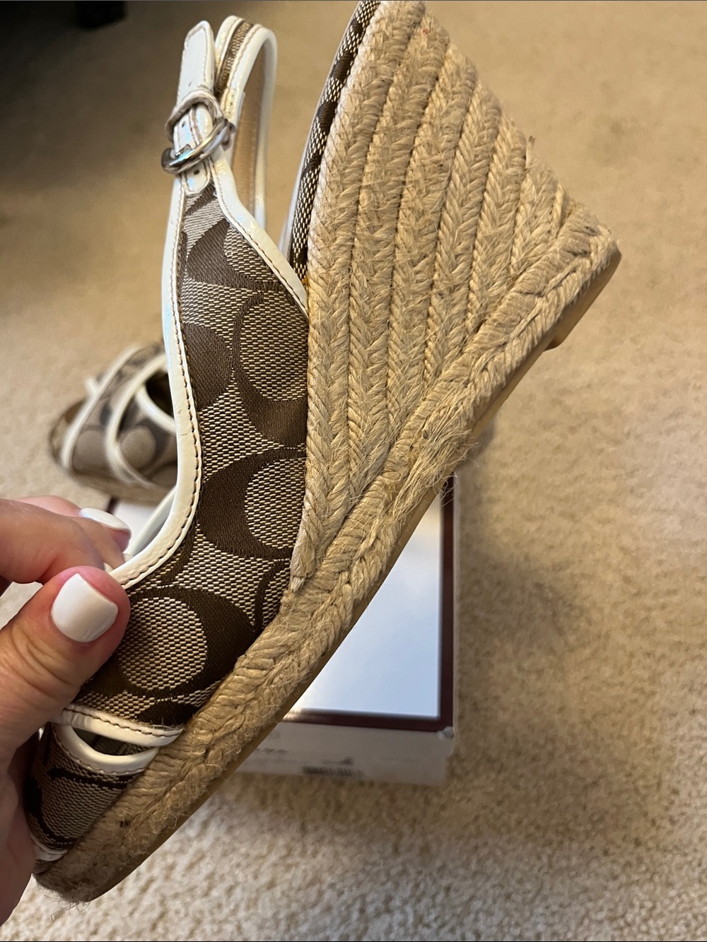 EUC Coach Taupe Signature Canvas Wedge Sandals - Picture 5 of 9
